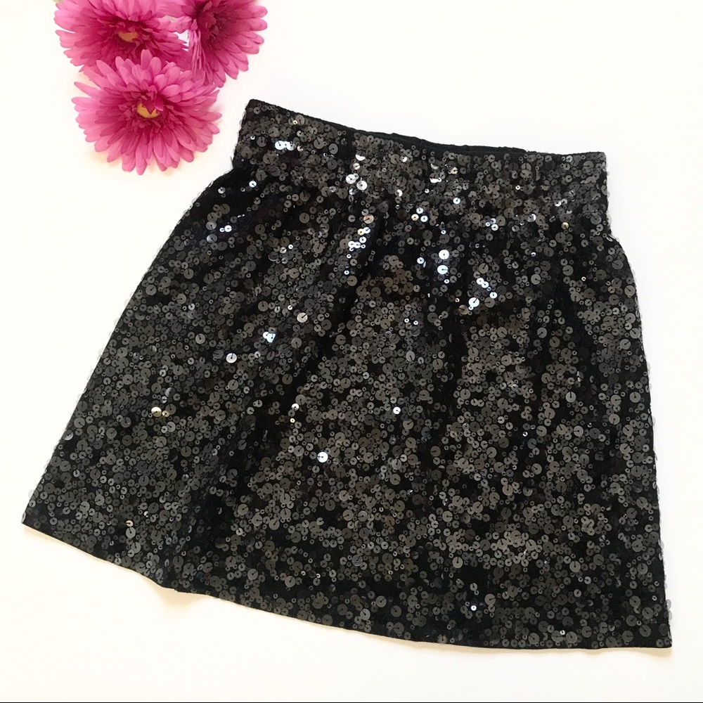 Garnet Hill Short Black Sequin Skirt